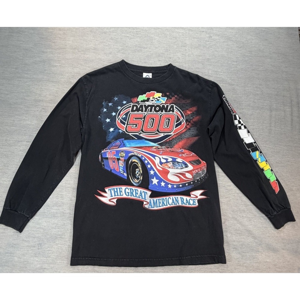 Vtg Daytona 500 T-Shirt Long Sleeve 2005 Nascar  Black The Great America Medium